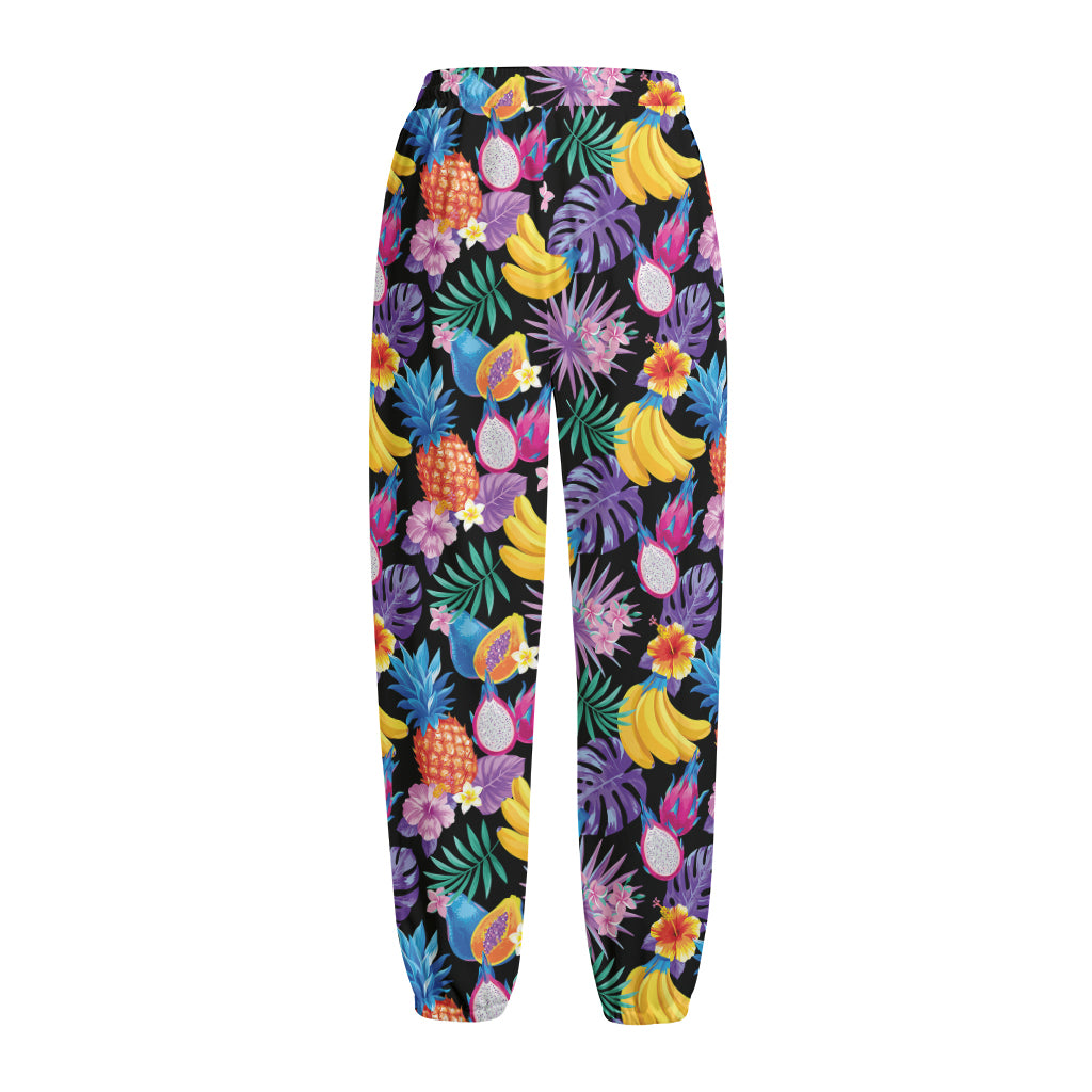 Tropical Palm And Hawaiian Fruits Print Fleece Lined Knit Pants