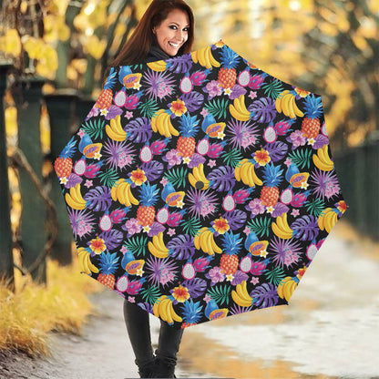 Tropical Palm And Hawaiian Fruits Print Foldable Umbrella