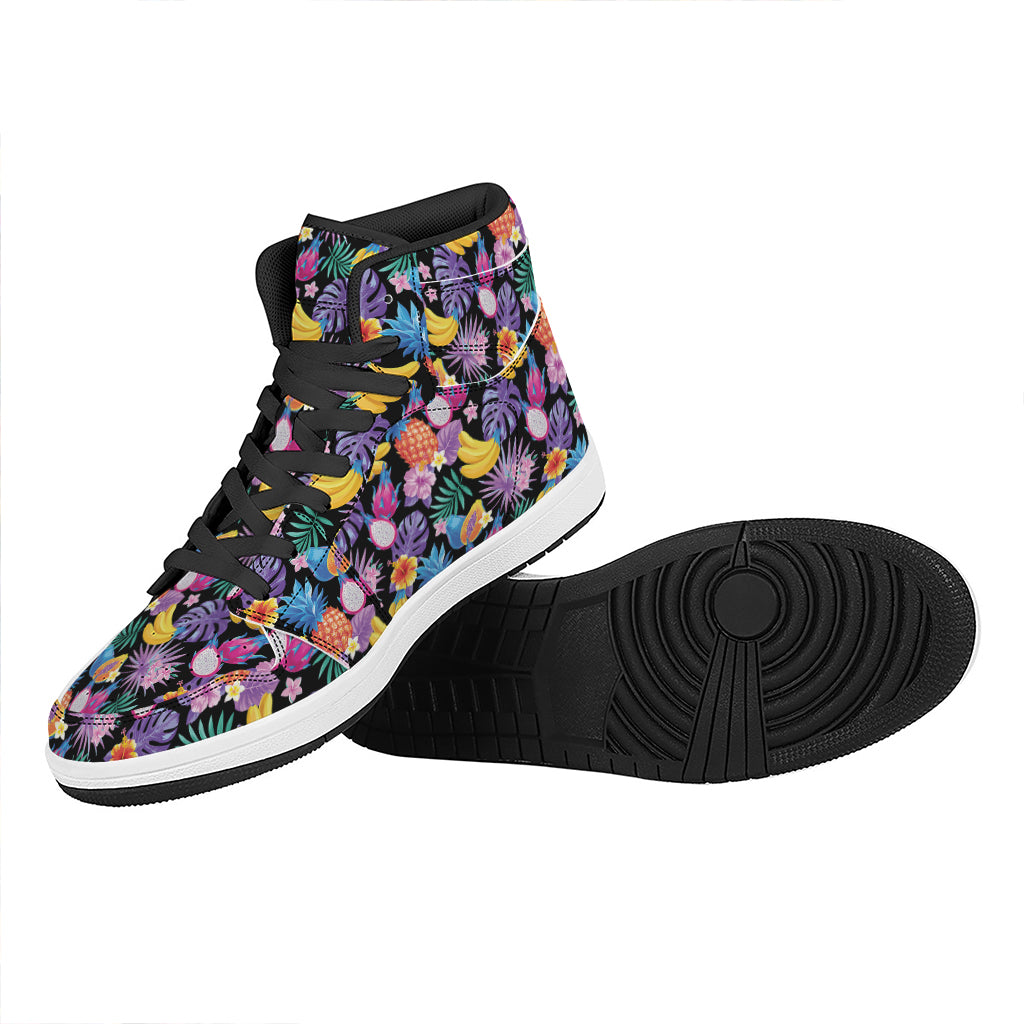 Tropical Palm And Hawaiian Fruits Print High Top Leather Sneakers
