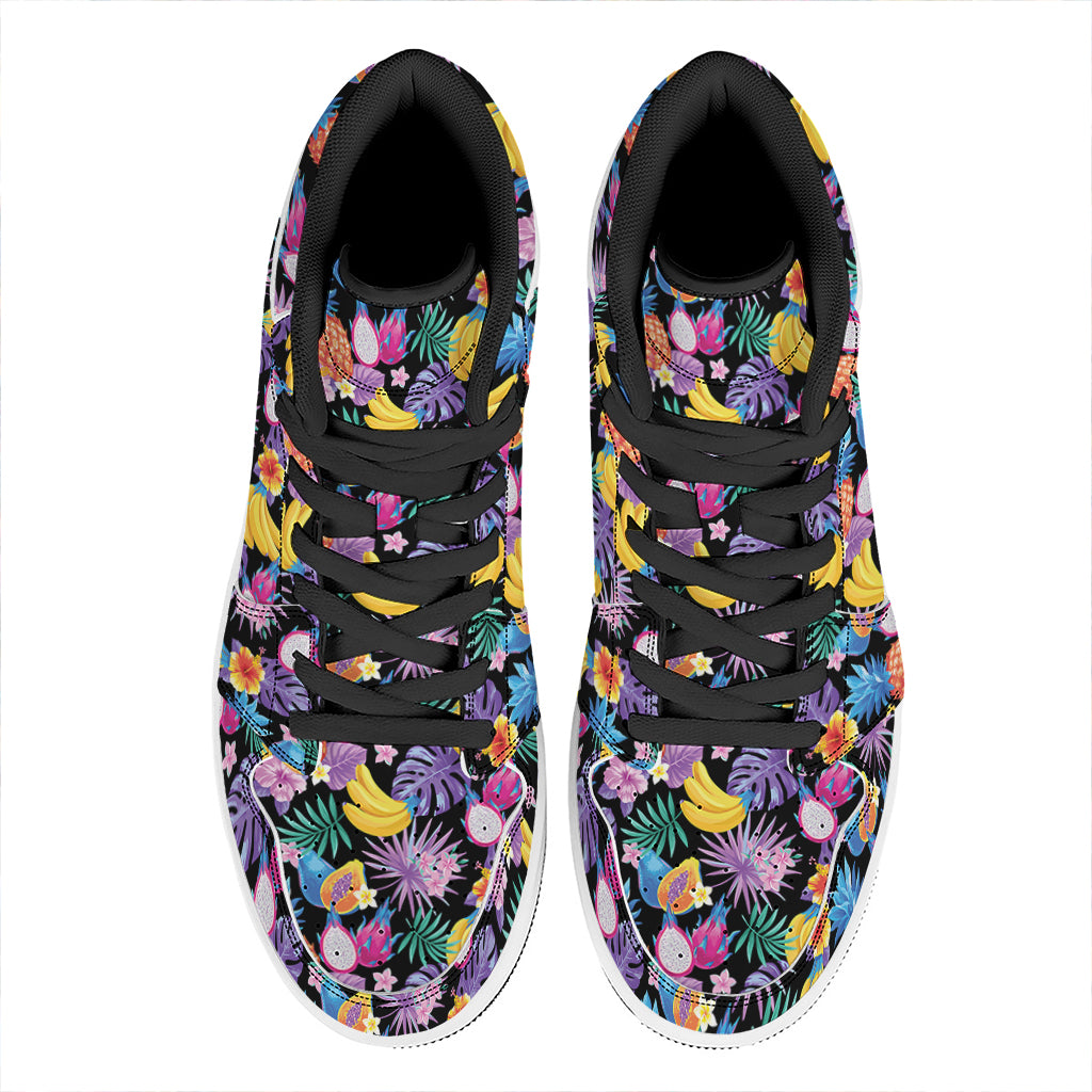 Tropical Palm And Hawaiian Fruits Print High Top Leather Sneakers