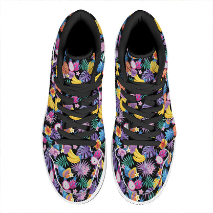 Tropical Palm And Hawaiian Fruits Print High Top Leather Sneakers