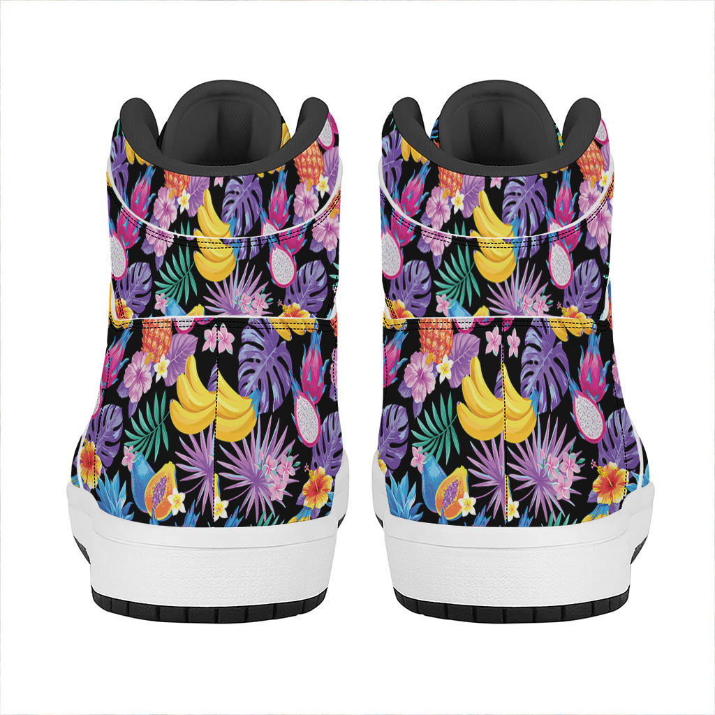 Tropical Palm And Hawaiian Fruits Print High Top Leather Sneakers