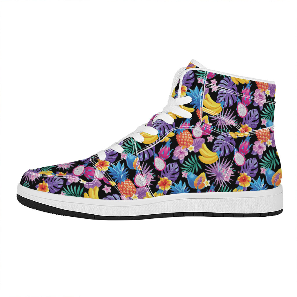 Tropical Palm And Hawaiian Fruits Print High Top Leather Sneakers