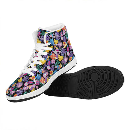 Tropical Palm And Hawaiian Fruits Print High Top Leather Sneakers