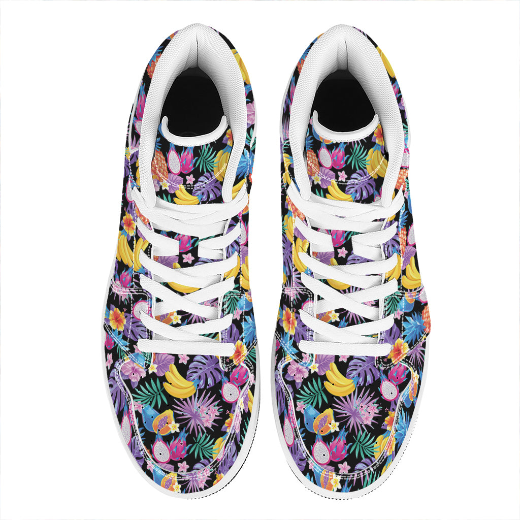 Tropical Palm And Hawaiian Fruits Print High Top Leather Sneakers