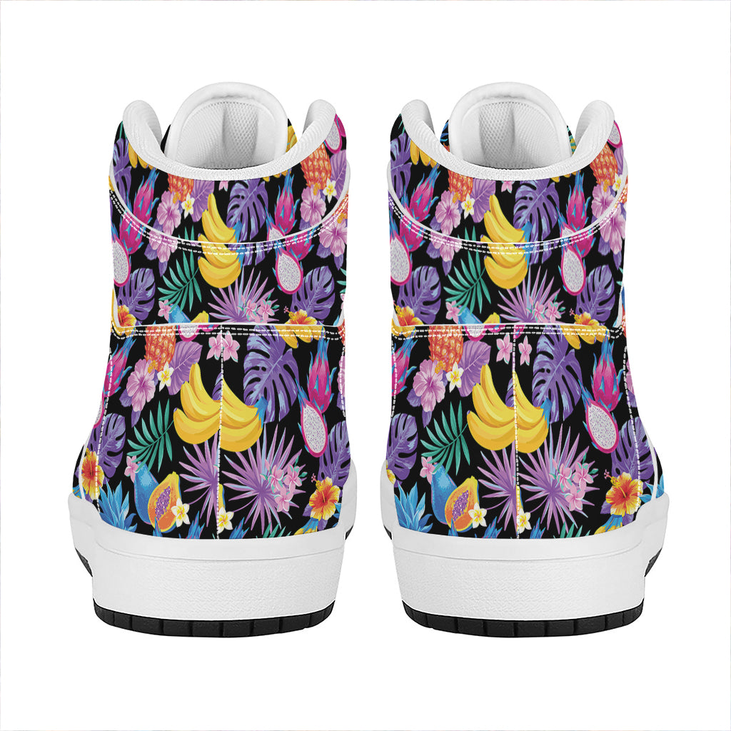 Tropical Palm And Hawaiian Fruits Print High Top Leather Sneakers