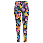 Tropical Palm And Hawaiian Fruits Print High-Waisted Pocket Leggings