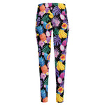 Tropical Palm And Hawaiian Fruits Print High-Waisted Pocket Leggings