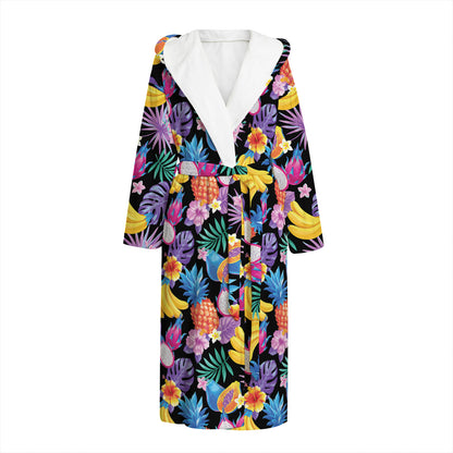 Tropical Palm And Hawaiian Fruits Print Hooded Bathrobe
