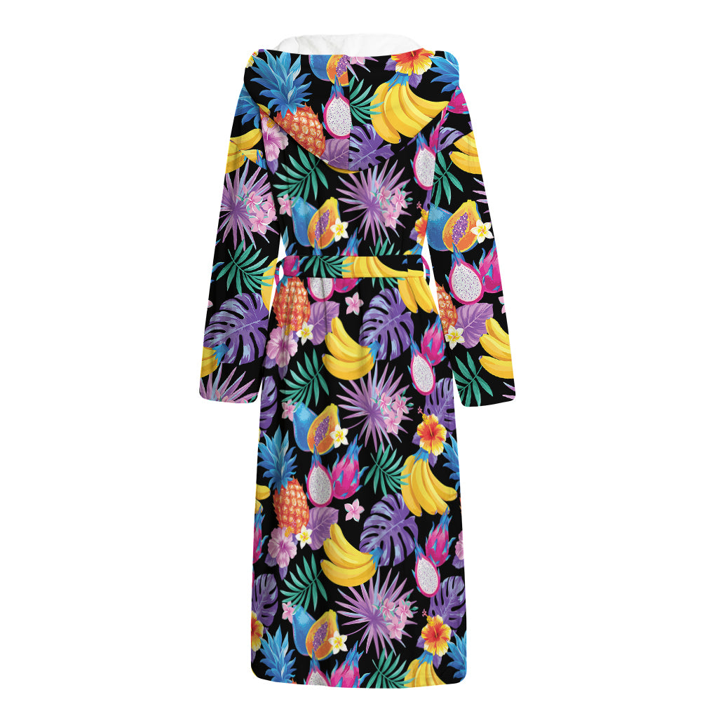 Tropical Palm And Hawaiian Fruits Print Hooded Bathrobe