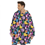 Tropical Palm And Hawaiian Fruits Print Hoodie Blanket