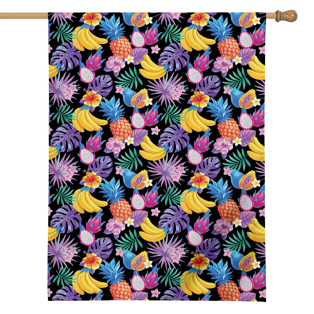 Tropical Palm And Hawaiian Fruits Print House Flag
