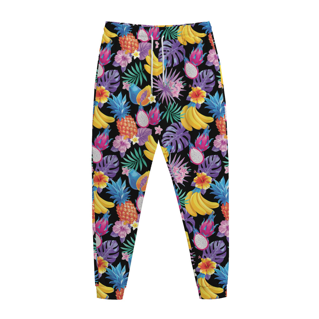 Tropical Palm And Hawaiian Fruits Print Jogger Pants