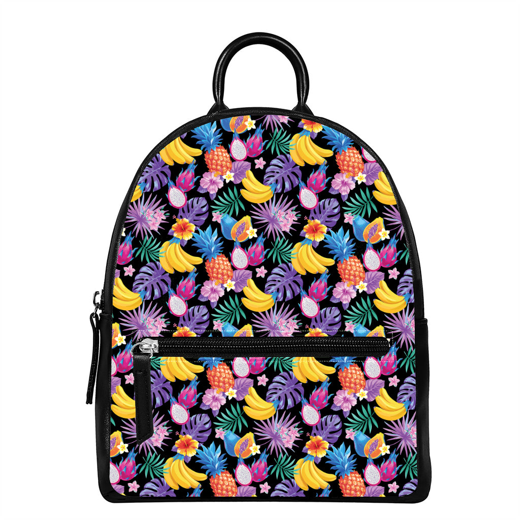 Tropical Palm And Hawaiian Fruits Print Leather Backpack