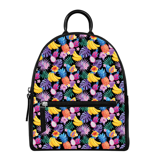 Tropical Palm And Hawaiian Fruits Print Leather Backpack