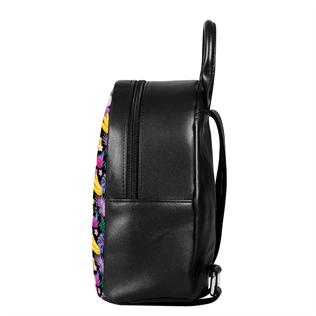 Tropical Palm And Hawaiian Fruits Print Leather Backpack