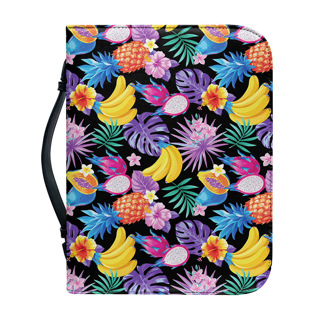 Tropical Palm And Hawaiian Fruits Print Leather Bible Cover