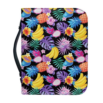 Tropical Palm And Hawaiian Fruits Print Leather Bible Cover
