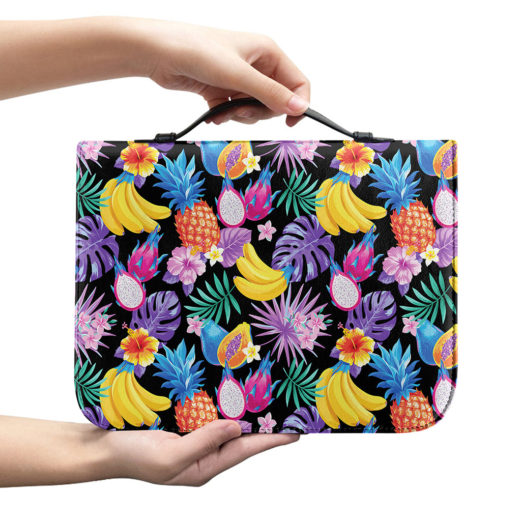Tropical Palm And Hawaiian Fruits Print Leather Bible Cover