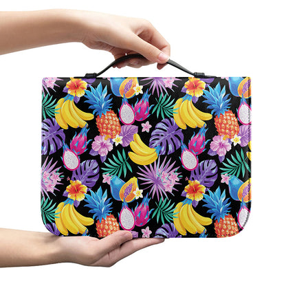 Tropical Palm And Hawaiian Fruits Print Leather Bible Cover