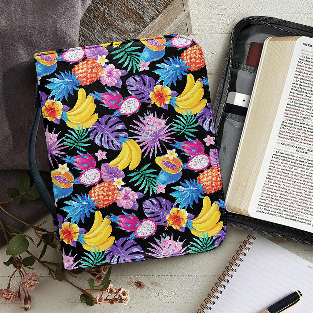 Tropical Palm And Hawaiian Fruits Print Leather Bible Cover