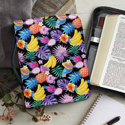 Tropical Palm And Hawaiian Fruits Print Leather Bible Cover