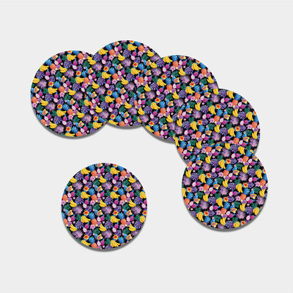 Tropical Palm And Hawaiian Fruits Print Leather Coaster Set