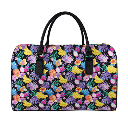 Tropical Palm And Hawaiian Fruits Print Leather Duffle Bag