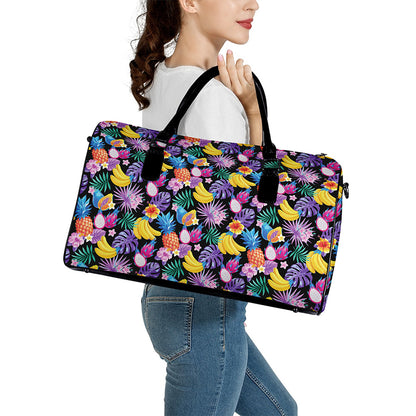 Tropical Palm And Hawaiian Fruits Print Leather Duffle Bag