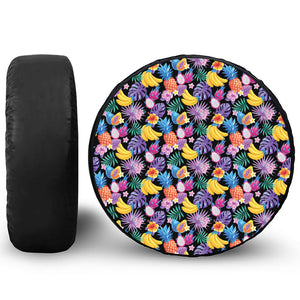 Tropical Palm And Hawaiian Fruits Print Leather Spare Tire Cover