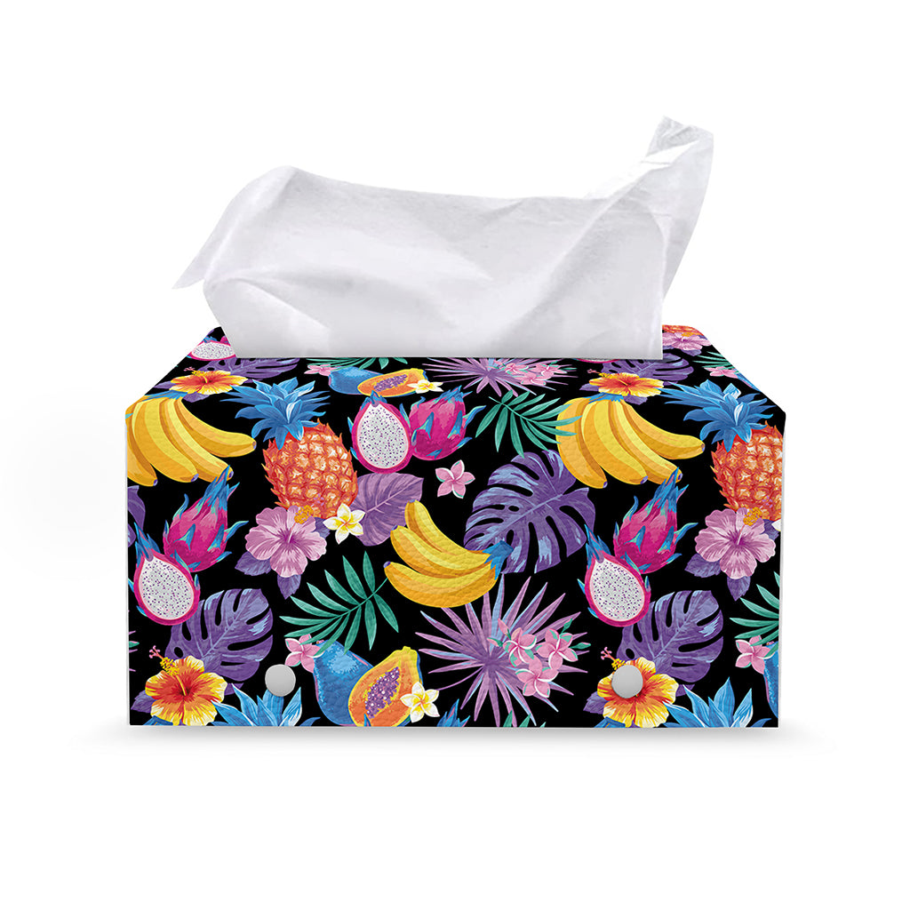 Tropical Palm And Hawaiian Fruits Print Leather Tissue Box Cover