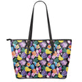 Tropical Palm And Hawaiian Fruits Print Leather Tote Bag With Zipper