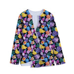 Tropical Palm And Hawaiian Fruits Print Long Sleeve Short Coat