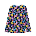 Tropical Palm And Hawaiian Fruits Print Long Sleeve Short Coat