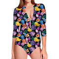 Tropical Palm And Hawaiian Fruits Print Long Sleeve Swimsuit