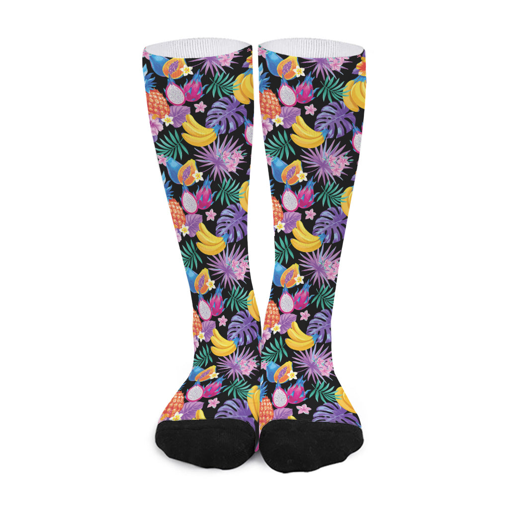 Tropical Palm And Hawaiian Fruits Print Long Socks