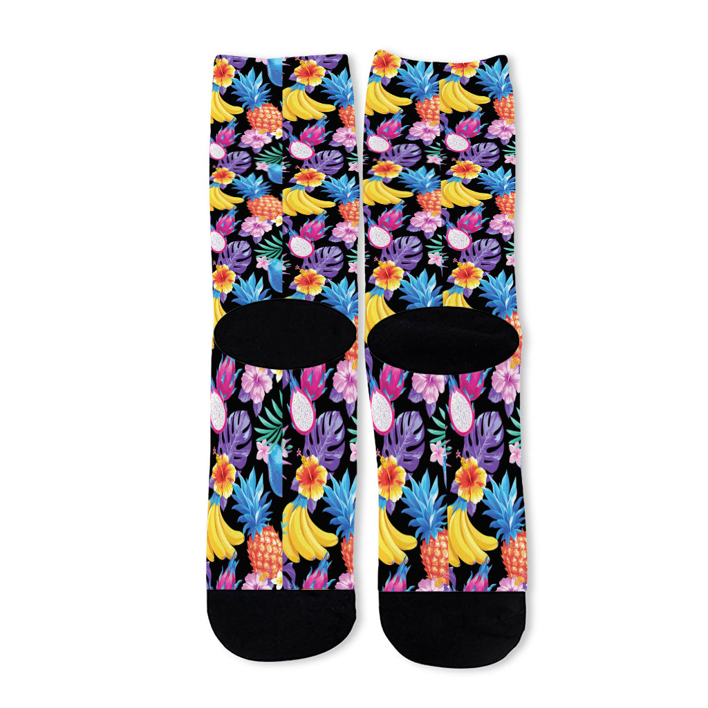 Tropical Palm And Hawaiian Fruits Print Long Socks