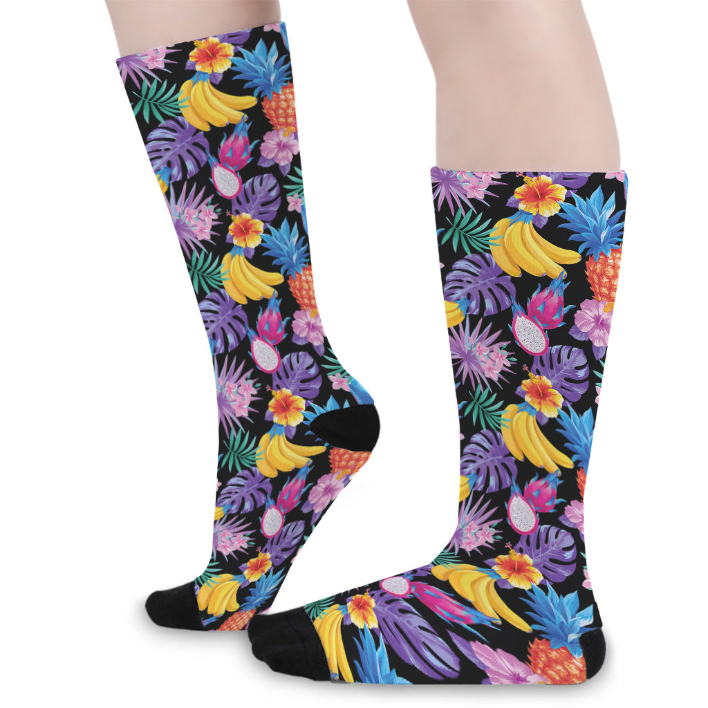 Tropical Palm And Hawaiian Fruits Print Long Socks