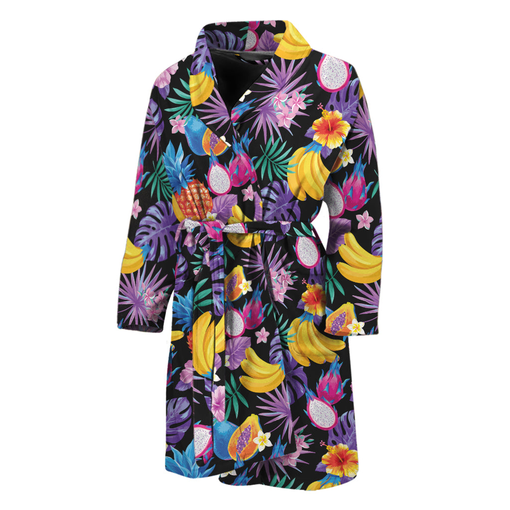 Tropical Palm And Hawaiian Fruits Print Men's Bathrobe