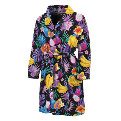 Tropical Palm And Hawaiian Fruits Print Men's Bathrobe