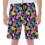 Tropical Palm And Hawaiian Fruits Print Men's Beach Shorts