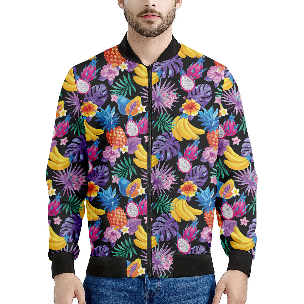 Tropical Palm And Hawaiian Fruits Print Men's Bomber Jacket