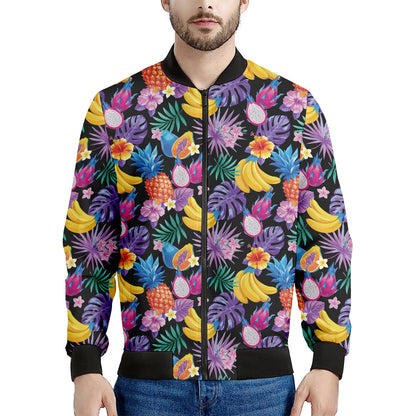 Tropical Palm And Hawaiian Fruits Print Men's Bomber Jacket