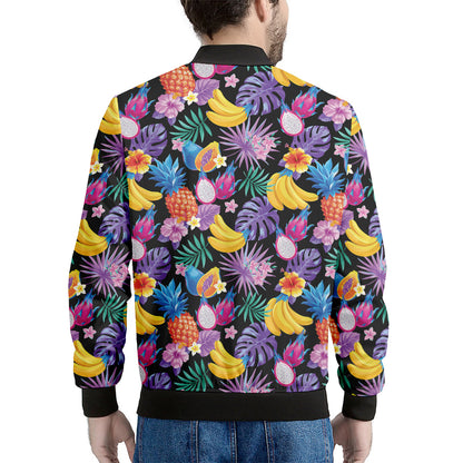 Tropical Palm And Hawaiian Fruits Print Men's Bomber Jacket