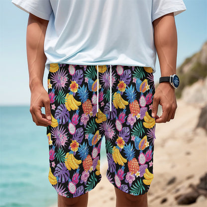 Tropical Palm And Hawaiian Fruits Print Men's Cargo Shorts