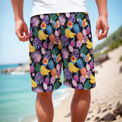 Tropical Palm And Hawaiian Fruits Print Men's Cargo Shorts