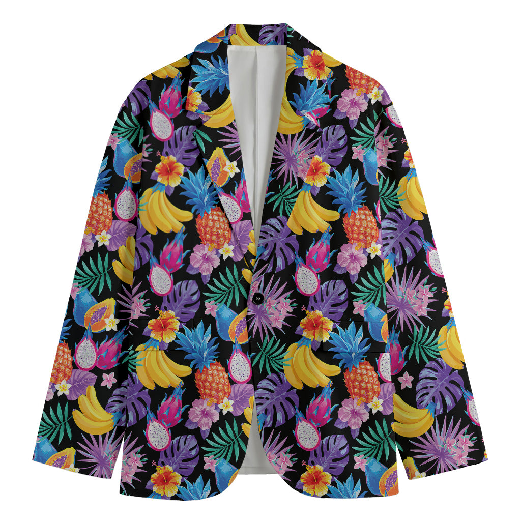 Tropical Palm And Hawaiian Fruits Print Men's Cotton Blazer