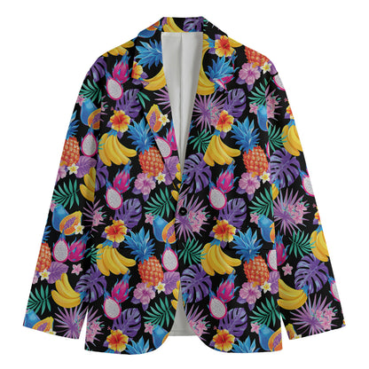 Tropical Palm And Hawaiian Fruits Print Men's Cotton Blazer