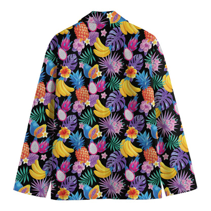 Tropical Palm And Hawaiian Fruits Print Men's Cotton Blazer