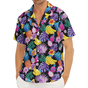 Tropical Palm And Hawaiian Fruits Print Men's Deep V-Neck Shirt